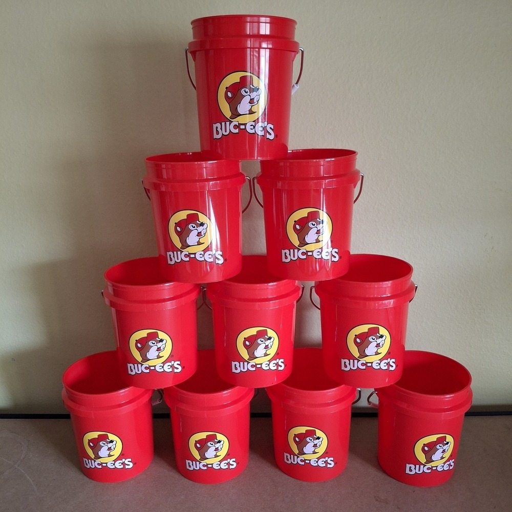 Set Of 10 Buc-ee's Miniature Red Plastic Bucket 4.5" Souvenir Pail Handle Beaver